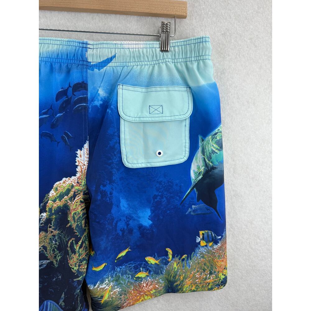 NWT Boys Wonder Nation Blue Lined Shark Fish Swim Trunk XL Beach Vacation‎ Comfy - Picture 4 of 9